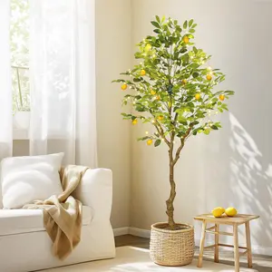 Garvee 6 ft Artificial Lemon Tree with Realistic Fruit and Lifelike Leaves, Pre-Potted Faux Lemon Tree with 100 LED Lights for Indoor Home Decor, Office, and Living Room