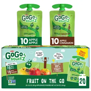 Applesauce and Fruit Puree Variety Pack, Apple & Cinnamon, 3.2 oz (Pack of 20), Unsweetened Fruit Snacks for Kids, Gluten Free, Nut Free and Dairy Free, BPA Free Pouches