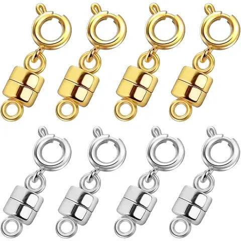 18K Gold-Silver Plated Magnetic Necklace Clasps, Jewelry Making Supplies, 12Pcs | 6Gold & 6Silver Unisex Wire Clasp Charms, Accessories for Beading, Bracelet Converter, Chain Extender Metal Closures