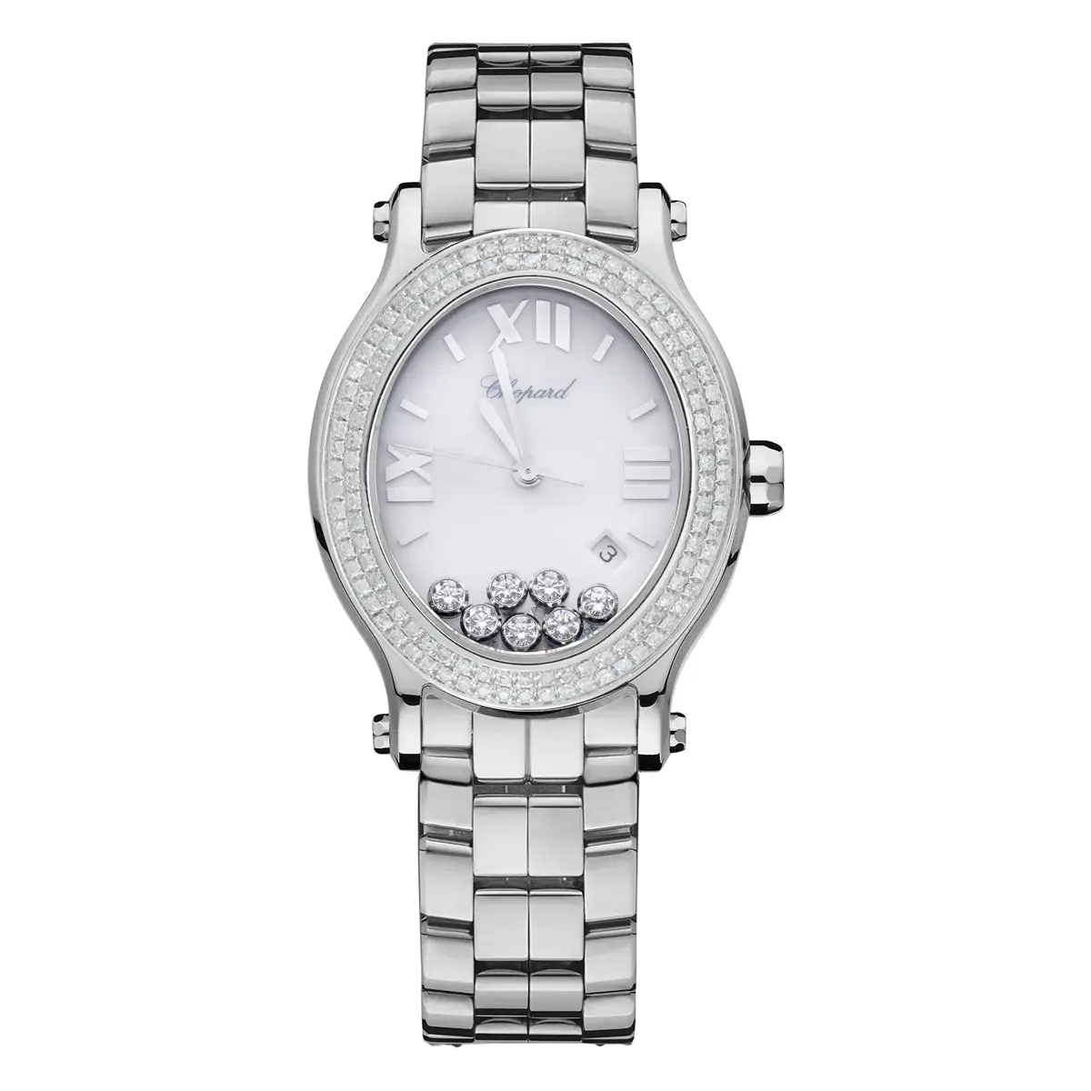 Chopard Happy Diamonds 278546-3003 Quartz 30mm Stainless Steel Oval Dial Aftermarket Diamond Bezel Ladies Watch WHP042492