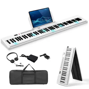 GPP-106 88-Key Folding Digital Piano White Semi-Weighted Keyboard Dual Bluetooth MIDI & Audio Portable with Headphone Bag Professional-Grade Sound for Beginners and Professionals