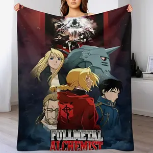 Cozy Anime Fullmetal Alchemist Fleece Blanket - Therapeutic Weighted Cartoon Throw | Anti-Shrink & Wrinkle-Free Design, Quick Dry & Machine Washable