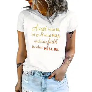 Accept What Is Positive Quote Cotton T-Shirt, Inspirational Faith Slogan Tee, Gradient Orange & Gold Motivational Crewneck, Self-Love Short Sleeve Top