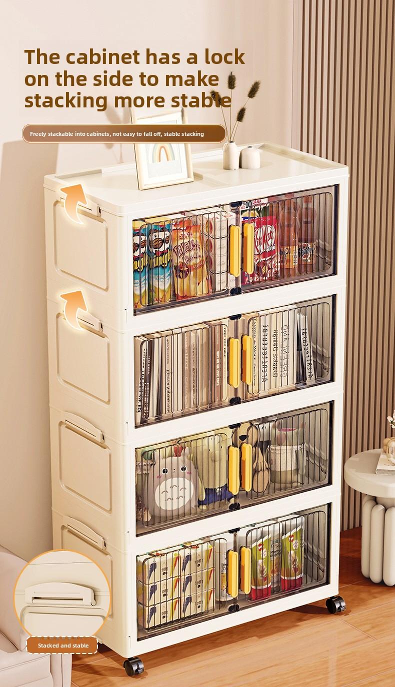 21.65 inches Multi-layer Foldable Storage Box with Double Doors, Large Capacity Home Organizer Bin for Clothing, Toys, Snacks & Household Sundries