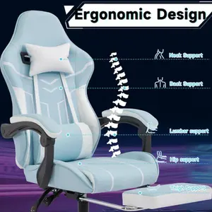 Gaming Chair, Video Game Chair with Footrest and Massage Lumbar Support, Ergonomic Computer Chair Height Adjustable with Swivel Seat and Headrest ( Blue)