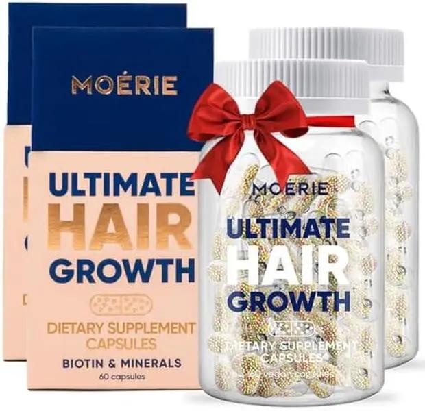 Moerie Hair Growth Supplement for Women & Men - Hair Skin and Nails Vitamins With Biotin, Q10 & Minerals - For Thicker, Fuller Hair & Hair Loss Treatment - Advanced Beadlet Delivery System - 120 Pills