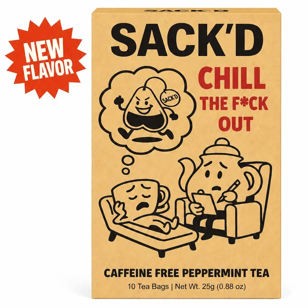SACK'D Peppermint Herbal Tea, Caffeine-Free Mint Tea, Funny Novelty Gift, 10 Tea Bags