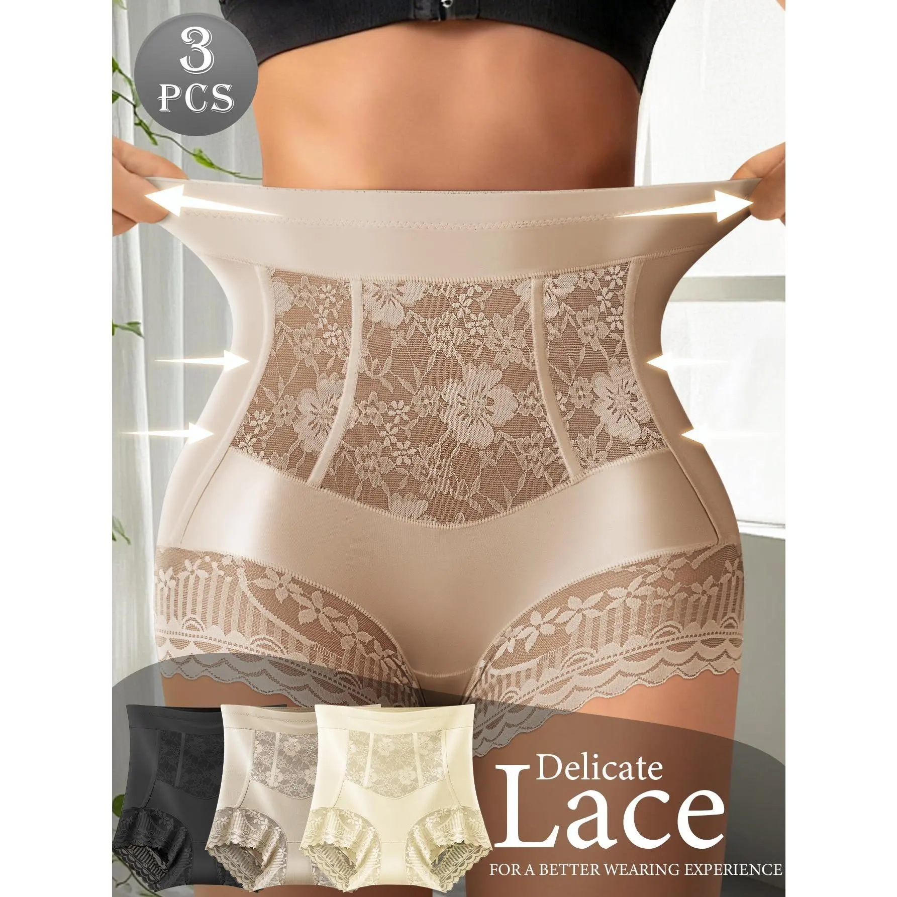 QUASTI Women's 3-Piece High-Waisted Seamless Boyshorts, Soft Flat Fabric Polyamide Lace High-Elasticity Elegance Panties, Stretchy Breathable Daily Underwear (S-XXL)