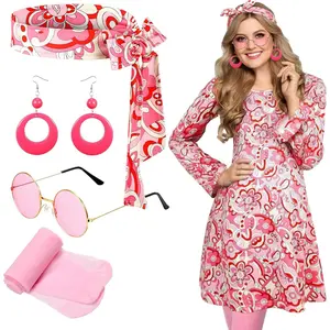 5 Pcs 70s 80s Hippie Costumes Accessories for Women 70's Disco Outfit for Halloween Party Cosplay
