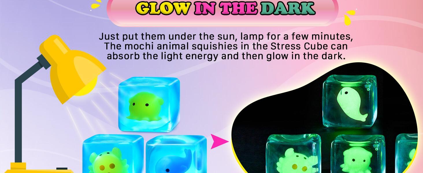 Squishy Stress Cube Fidget Toys Adults - Glow in The Dark Sensory Toys Stress Balls for Kids Teens Squeeze Toys for Anxiety