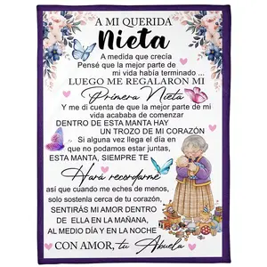 Generational Bonding Flannel Blanket A Mi Nieta Spanish Inscription Plush Skin Friendly Fabric Birthday Memorial Gift Grandmother Granddaughter Connection Holiday Blessing Heirloom Quality