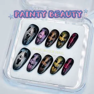 A151 Halloween Funny Skeleton Monster Hand-Painted Handmade Press-On Nails Unique Beauty Best Wishes