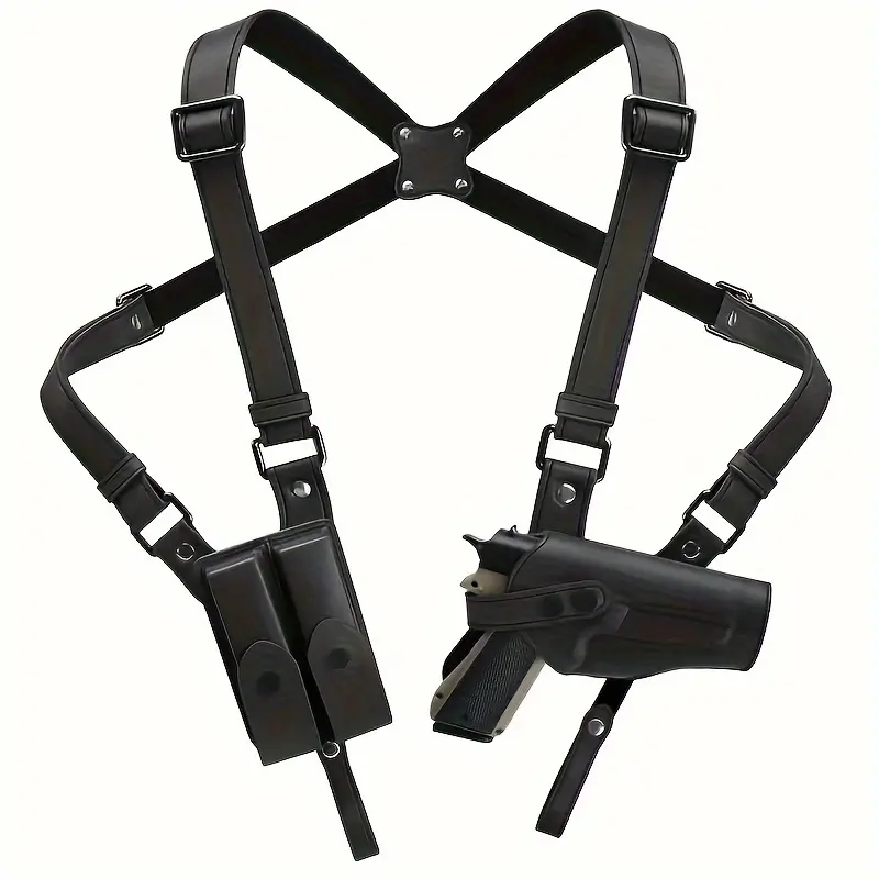 New Adjustable Tactical Training Hunting Shooting Concealed Pistol Holster with Double-Layer Ammo Bag on Shoulder Back