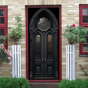 2pcs Gothic Church Style Decorative Door Wall Sticker Vintage Carved Glass Pattern Self Adhesive Wallpaper for Corridor Living Room Bedroom Creative Art Decal Waterproof Removable Decorative Mural