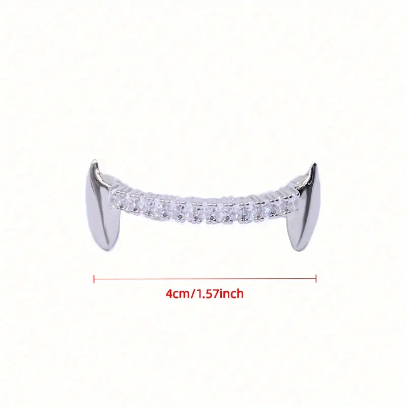 Hip Hop Grillz Single Tiger Tooth Cap, Copper Fang Paved with Cubic Zirconia for a Shiny Look, Dental Jewelry for Daily Wear & Parties, Tooth Gem, Dental Accessory