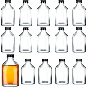 16 Pcs 200 ml Small Glass Bottles with Caps Bulk 6.8 oz Mini Clear Empty Liquor Bottles for Alcohol Shot Syrup Potion Juice Vodka Whiskey Oil DIY Wedding Gift Beverages