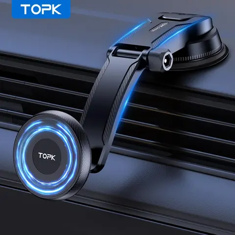 TOPK Magnetic Car Phone Holder, Cell Phone Car Mount, Car Cellphone Mount, Car Phone Stand, Automotive Phone Holder, Adjustable Horizontally & Vertically Single-hand Operation Magnetic Car Phone Holder, Car Interior Accessories for MagSafe