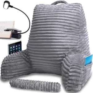 Reading Pillow with Reading Light and Wrist Support, Has Arm Rests, and  Support for Bed Rest, Lounging, Reading, Working on Laptop, Watching TV (Gray)