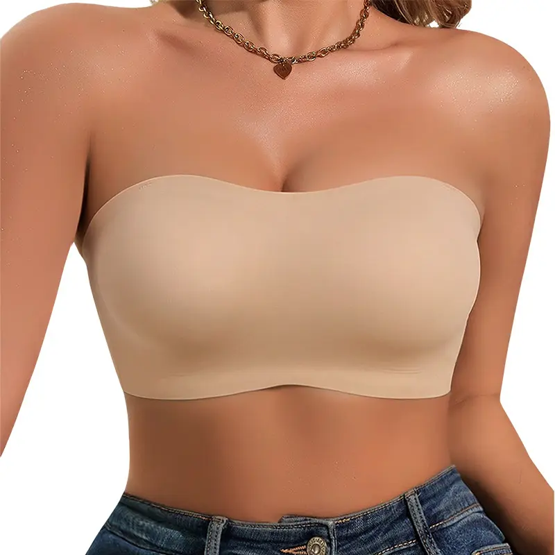 JointlyCreating Women's Strapless Bandeau Bra - Seamless, Wireless, Invisible Push-Up Bra; Non-Slip, Comfortable Tube Top for Off-Shoulder Dresses and Outfits