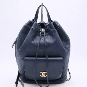 Pre-owned CHANEL leather Backpacks Daily Round Backpack Quilted Calfskin with Caviar