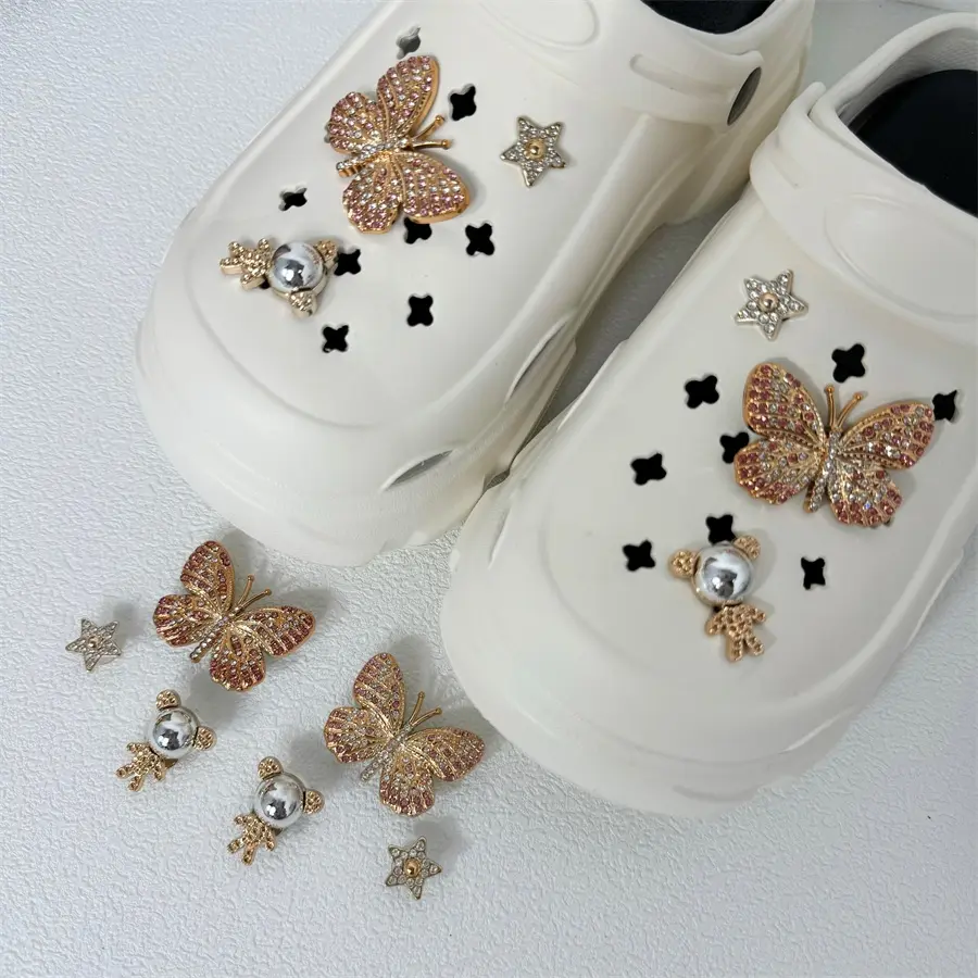 6 PCS Bling Jibbitz Shoe Charms for Women and Girls, Cute Butterfly Flower Rhinestone Pack, DIY Accessories for Clogs & Birthday Gifts, Only Includes Jibbitz （6 Pcs）, Footwear, Korean, Plastic, Decor, Minimalist, Chinese New Year