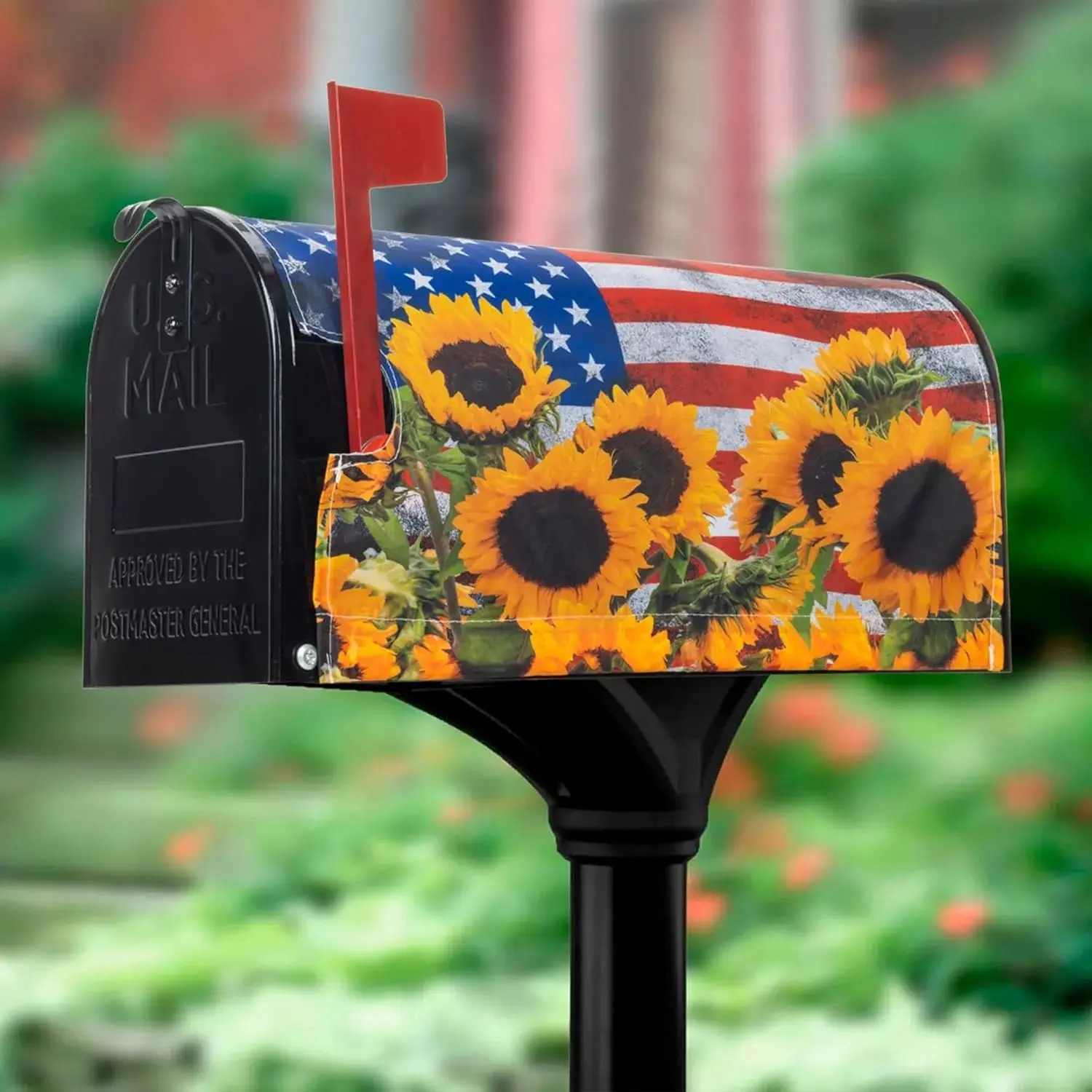 Patriotic Sunflower Magnetic Mailbox-Covers Spring-Summer American-Flag Mailbox-Cover Waterproof Oxford Mail Box Cover Quick-Dry Post Wraps Letter Box Cover 21"" x 18""