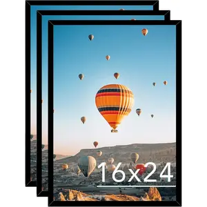 Plastic 16x24 Picture Frame Set of 3, Black Lightweight Wall Gallery Frames for Posters & Photos, Horizontal/Vertical Wall Hanging, Home Decor Gift