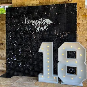 KEQU 4*6 FT black reflective wall background with 24 black sequin background decorative panels, photo background for birthday, Christmas, New Year, Valentine's Day, anniversary wedding engagement decoration (black) ceremony banner decoration