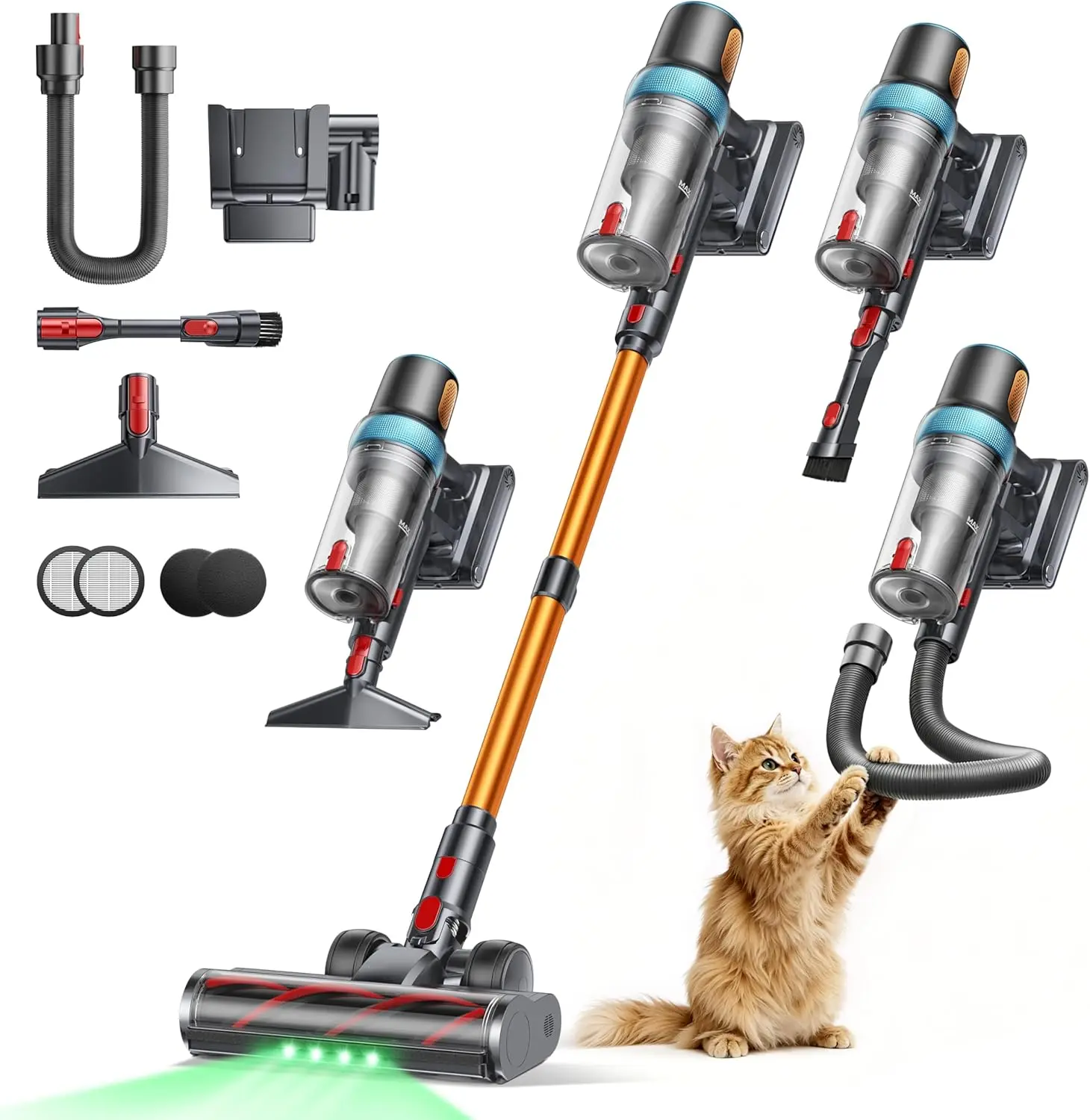 INTETURE BP40 Cordless Vacuum Cleaner, 650W 55KPA 70Mins Vacuum Cleaners for Home, Upgraded Stick Vacuum with 3.3Ft Extendable Hose, LED Touch Screen, Wall Charging Station, Auto Mode for Carpet Pet Hair Hard Floor