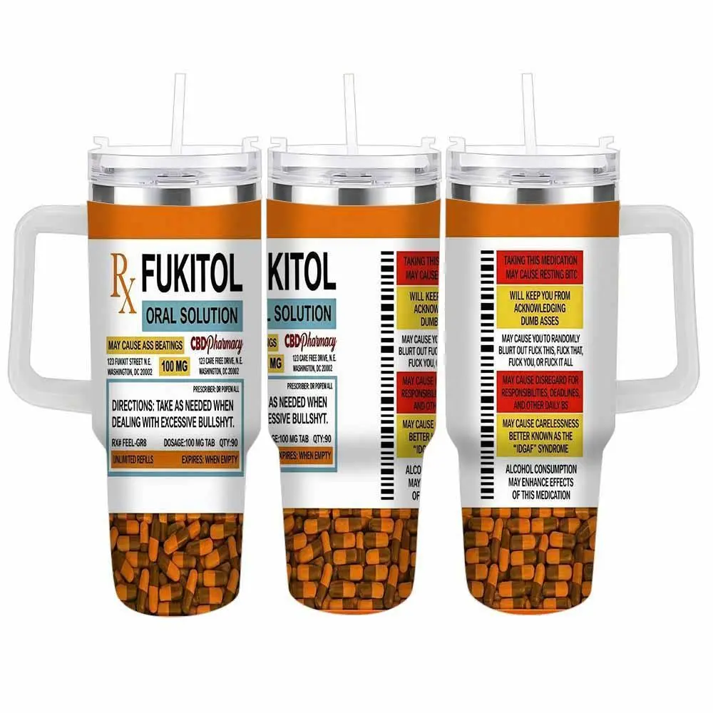 Fukitol Prescription Label Stainless Steel Insulated Water Bottle - Portable Vacuum Flask, Spill-Proof Drink Bottle (20oz/30oz/40oz) Funny Pharmacy Humor Gift for Friends' Birthdays, Road Trips| midyearsale, restock, dealsforyou, dealsforyoudays, DFYD