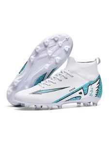 Men Women High Top Football Shoes, Anti-Slip Durable Outdoor Lawn Soccer Shoes, Super Grip Support, Fashionable Upper Material PU