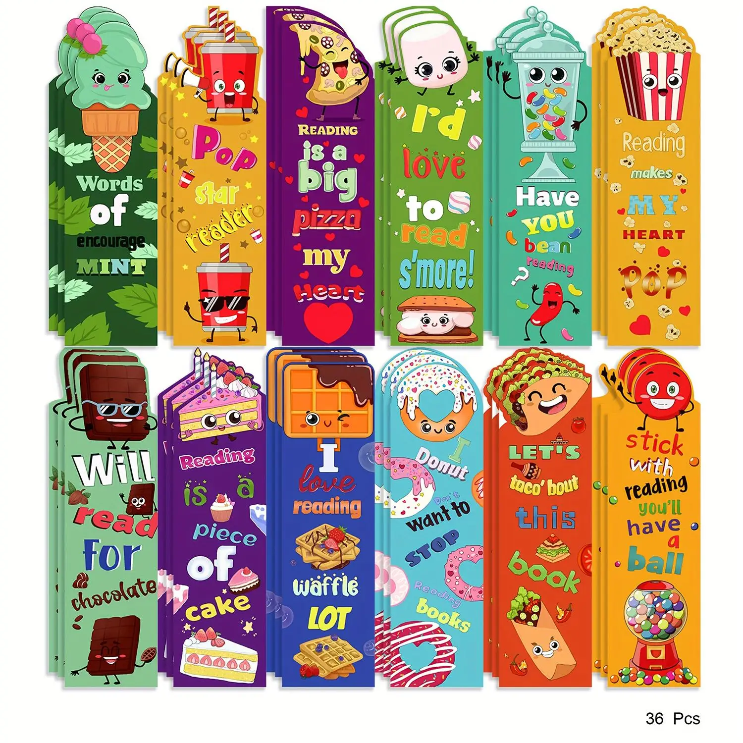 Cartoon Food Cute Pattern Bookmark, 12/24/36pcs Creative Multi-purpose Bookmark, Reading Paper Label for DIY Craft Scrapbooking