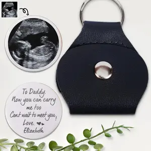 Custom Baby Ultrasound Pocket Hug for Dad, Baby Announce Gift, Leather Keychain for Daddy to Be, New Dad Gift from The Bump, Fathers Day Gift for Him