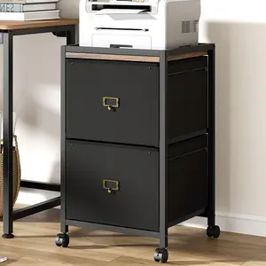 2 Drawer File Cabinet, Mobile Filing Cabinet for Home Office Fits A4 or Letter Size, Fabric Vertical File Cabinet with Wheels, Home Office Small Under Desk Storage Cabinet, Rustic Black