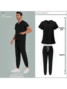Unisex Lightweight Quick-Dry Summer Scrubs Workwear Uniforms | Short Sleeve V-Neck Top for Pet Clinics, Beauty Salons & Day Spas
