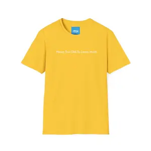Gildan Never Too Old to Learn Math Unisex Tee, Cotton, Short Sleeve, Crew Neck, Solid Colors, Classic Fit, Medium Length, Casual Style