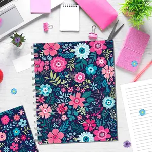 2 PCS Dark Blue Spring Flower Floral Design Spiral Tearable Loose-leaf Notebooks – Elegant Floral Design for Birthday Party Supplies, Daily Journaling, Creative Notes & Mother's Day Gifts, Thoughtful Choice for Mom Grandma