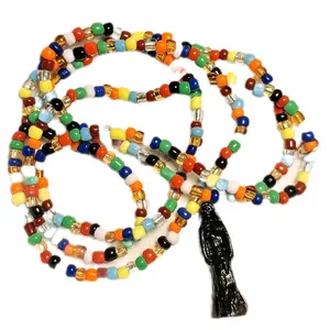 Santamuerte Beaded Necklace with Colorful Beads and Unique Gold Charm Pendant