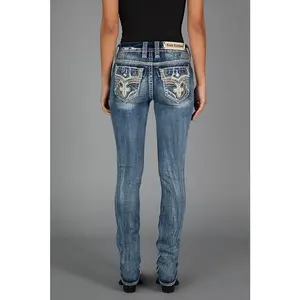Neoma Menswear Men's Elastized Full-Length Denim Straight Pants - Embroidered, Applique, Leather Accents, Denim Men's Jeans