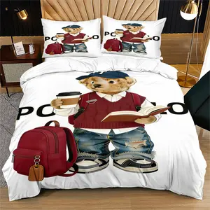 Red sweater bear print duvet cover set, includes 1 duvet cover and 1 or 2 pillowcases, excluding duvet insert and pillow inserts, suitable for bedroom or dormitory bedding sets, ideal for gifting or personal use