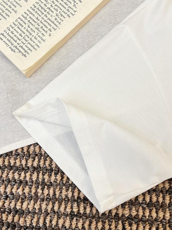 Women's Plain Off Shoulder Distressed Number 07 Tee, Casual Loose Letter Graphic Short Sleeve T-shirt for Summer, Ladies Clothes for Daily Wear