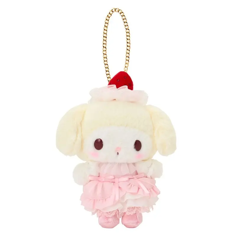 My Melody Strawberry Whip Series Plush Mascot Kawaii Charm, Gold Chain Detail, Whimsical Treat Bag Look, Approx. 5” Styling for Luggage & Bag Accessories