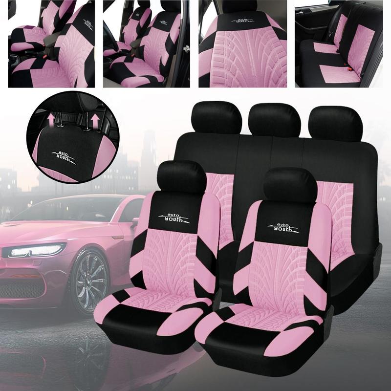 5-Seater Cute Car Seat Covers Universal, Fabric Stylish Car Seat Protectors for Front & Rear Seats, Airbag Compatible, Fits Most Cars SUVs & More, Car Interior Accessories
