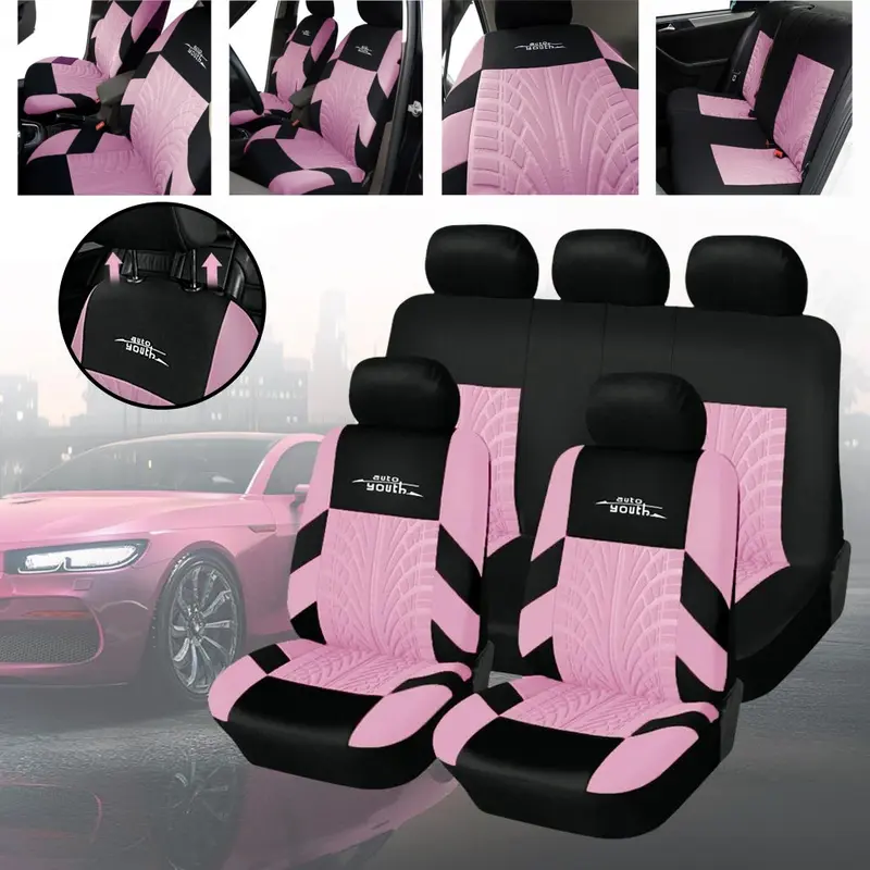 5-Seater Cute Car Seat Covers Universal, Fabric Stylish Car Seat Protectors for Front & Rear Seats, Airbag Compatible, Fits Most Cars SUVs & More, Car Interior Accessories