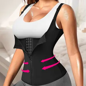 1/PCSWomen's Girdle Trainer with 2 Back Bones, Abdominal Control Corset with Zipper and 3 Rows of Buckles, Timer Shape Tank Top with Adjustable Straps-All Season Wear Shapewear Womenswear Body Shaper Belt Minimalist Basic Black Compression