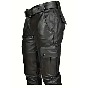 Plus Size Big & Tall Men's Solid Pants With Pockets, Handsome Street Style Locomotive Pants