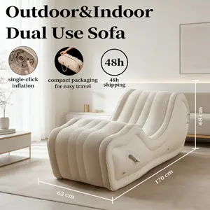Self-Inflatable Bed/Sofa for Indoor & Outdoor Use with Automatic Air Pump 90-Second Quick Inflation 5kg Portable Bag Skin-Friendly Soft Fabric Sturdy Compression Resistance Lazy Chair Sofa Bed