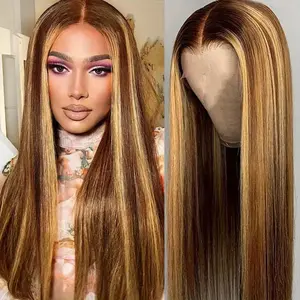 14A 26 Inch Highlight 13x5 HD Lace Front Wigs Human Hair 4/27 Straight Honey Blonde Ombre Lace Front Wig Human Hair 250% Density Lace Frontal Wigs Human Hair Pre Plucked with Baby Hair