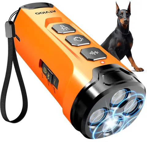 Humane Dog Bark Deterrent Device - Humane No-Bark Trainer with 3X Sonic Emitters, Dual-Frequency Control, 25kHz Fixed Tone, Flash+Sound Modes, Flashlight, Safety Lock, USB-C Fast Charging, Compact Body for Walks, ABS Plastic, Long Distance & Home Use