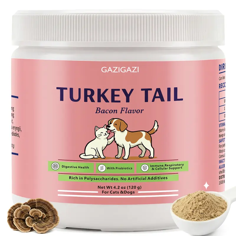 GAZIGAZI Turkey Tail Mushroom for Dogs – Natural Lump & Bump Support – Lipoma & Wart Care – Probiotic Mushroom Powder canine nutrition natural pet care Bacon Flavor Clean pet health dog salmonoil dog probiotic vitamins for pet